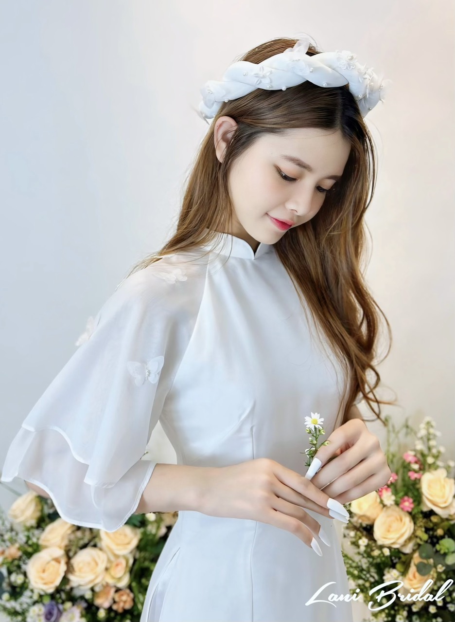 Áo Dài Cánh Tiên hồ Điệp trắng