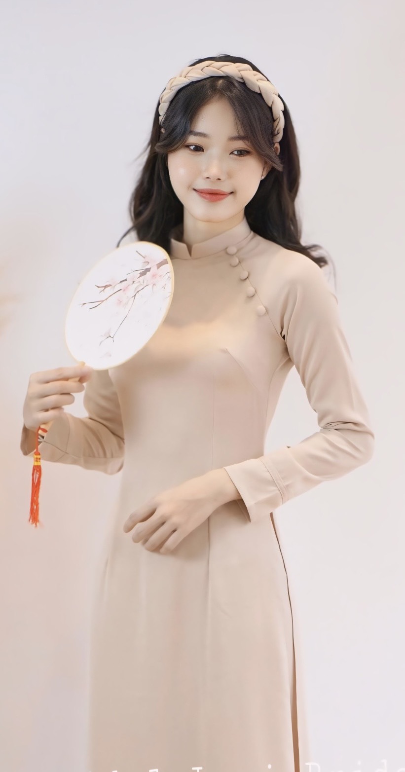 Áo Dài Bưng Quả  Nude Vintage