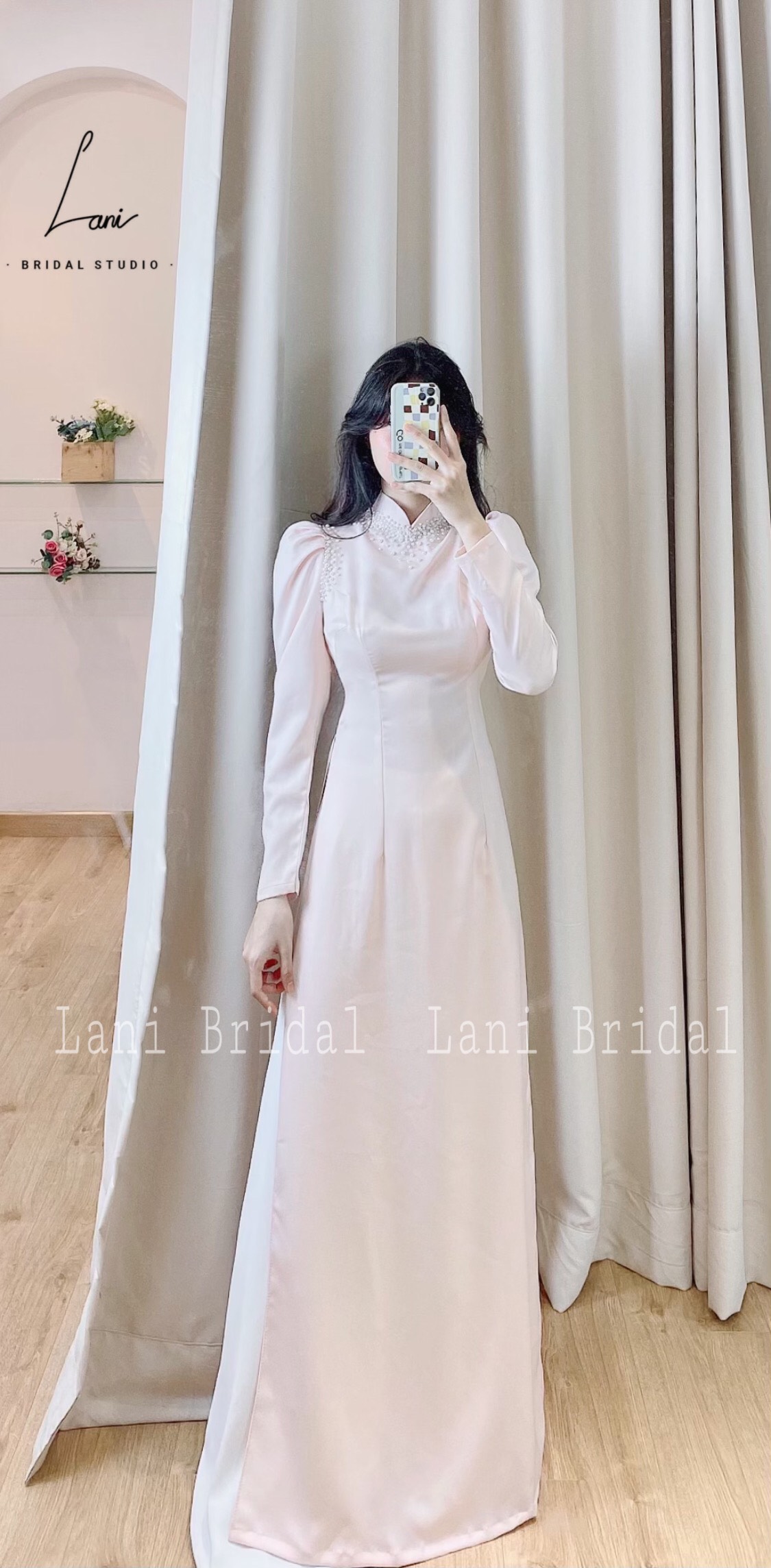 ÁO DÀI CÔ DÂU HỒNG NHẠT