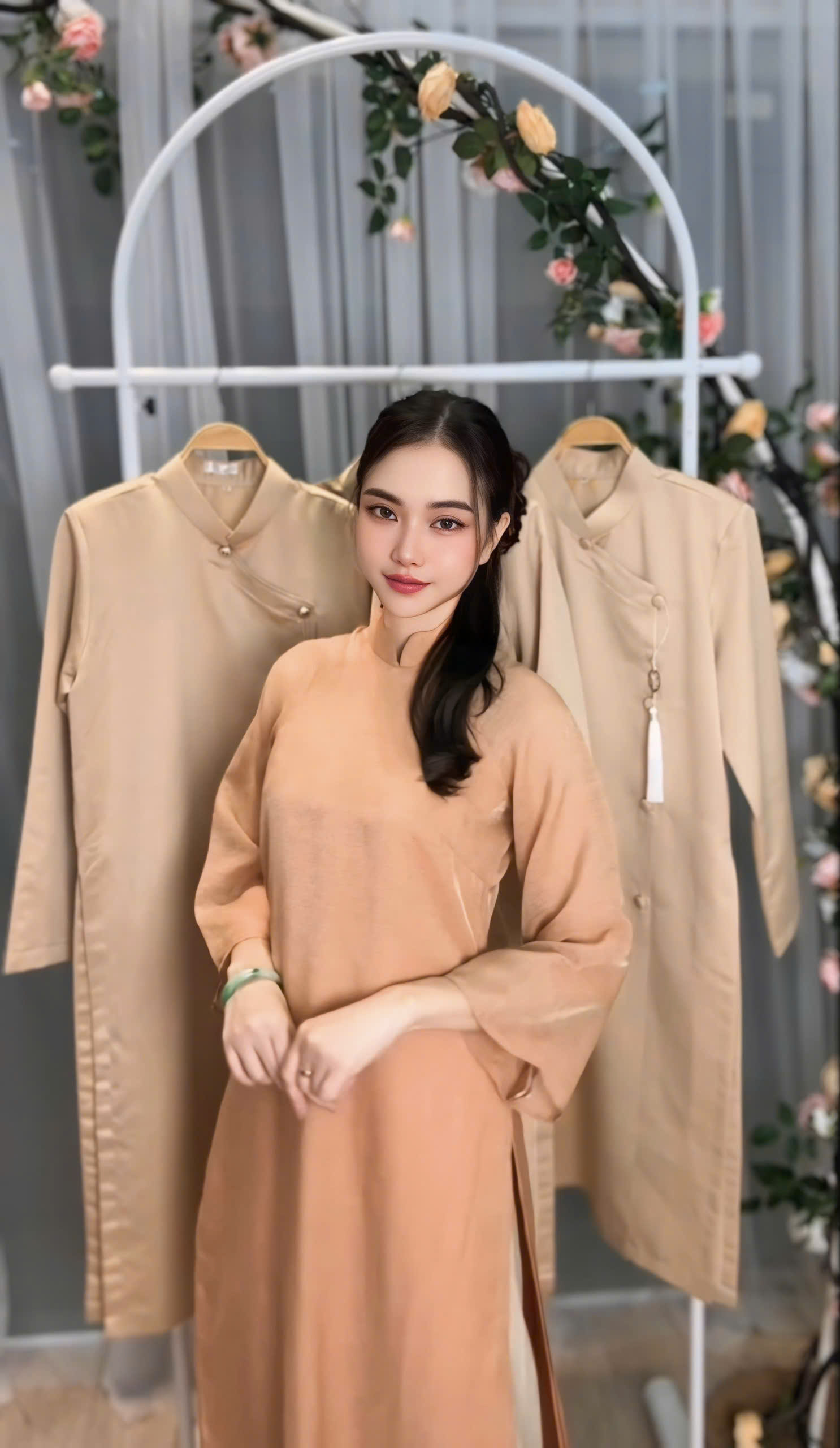 Áo Dài  Voan Nâu 4 Tà