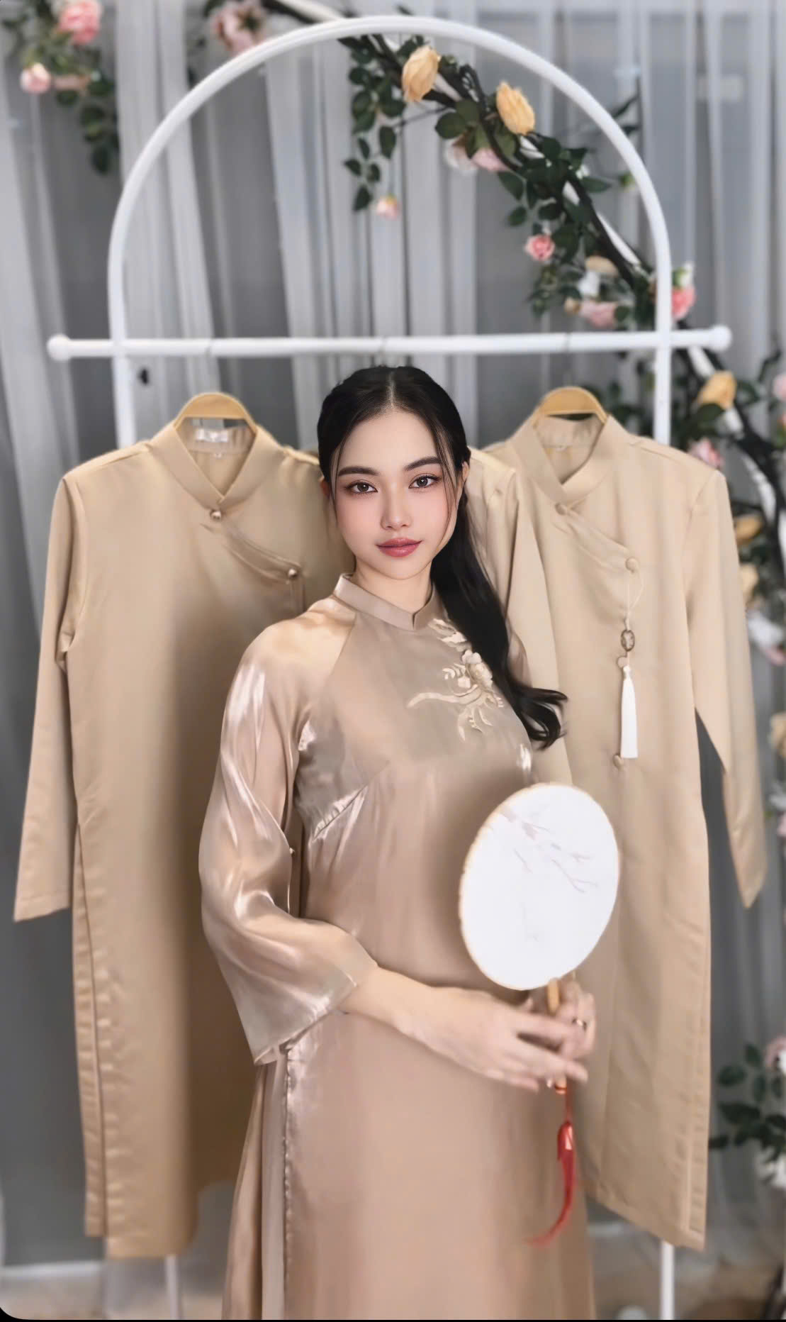 Áo Dài Voan Organza nude 4 tà
